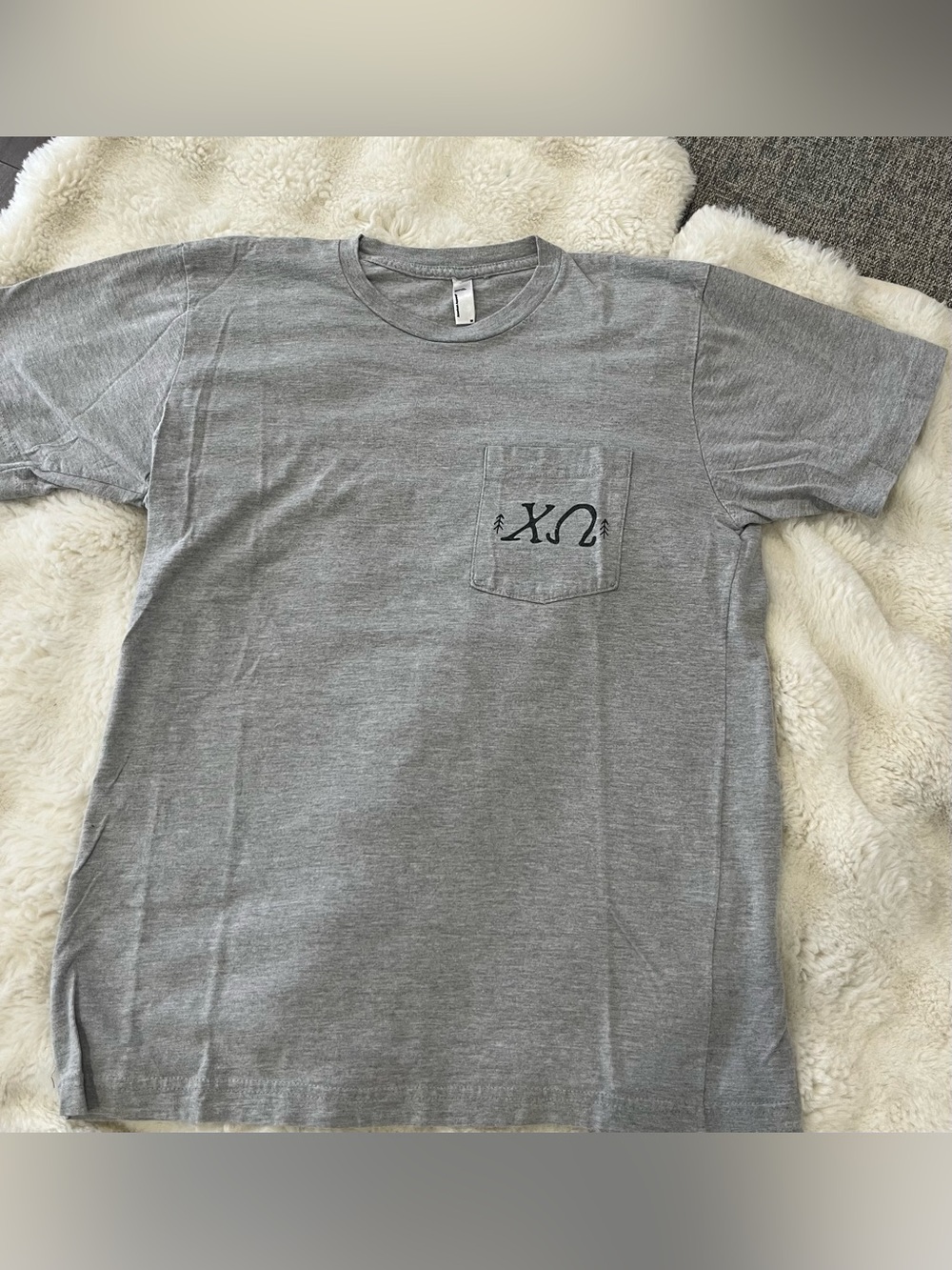 American Apparel Gray Pocket Tee with Black Chest Print